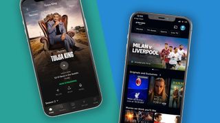 Two phones side by side, displaying the Prime Video and Paramount Plus apps