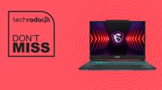 MSI Cyborg 14 on red background with don't miss text overlay